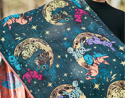 Moon foxes, jaquard fabric pattern, Adobe fresco design