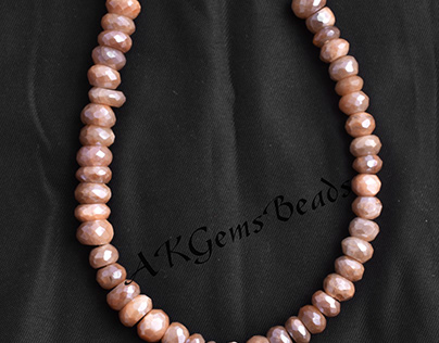Peach Moonstone Coated Silverite Faceted Rondelle Beads