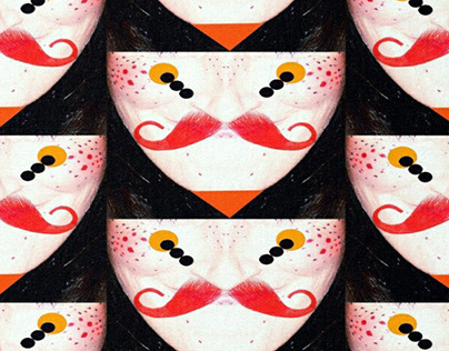 Photomontage visage masque de Venise moustachu