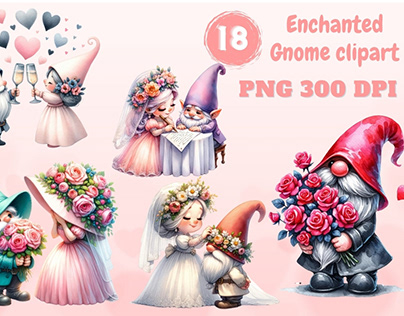 Watercolor Enchanted Gnome Clipart Collection version 2