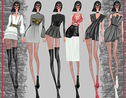 Leather and Pleats Fashion illustrations