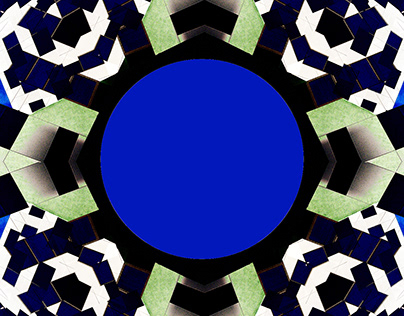 Dessin numérique atome kaléidoscopique rond bleu