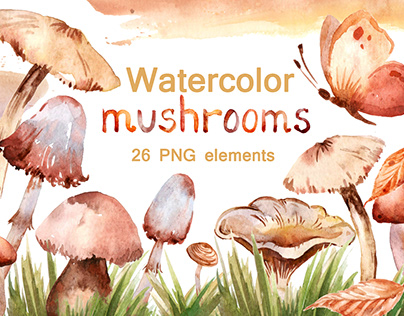 Mushrooms watercolor clipart