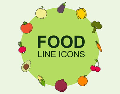 12 food line icons and mobile app