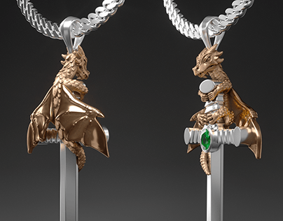 Dragon pendant with emerald.