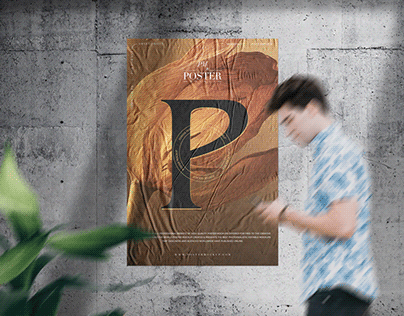 Glued Paper on Concrete Wall Poster Mockup Free