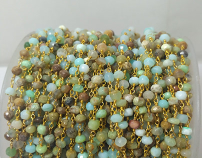 Peruvian Opal Rosary Gemstone Beaded Gold Chain