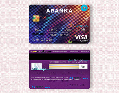 Slovenia Abanka d.d bank visa classic card template