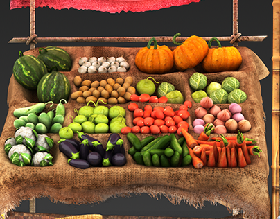 low poly Vegetable Stall