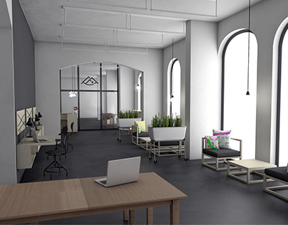 3d visuals for the interior design of a coworking space