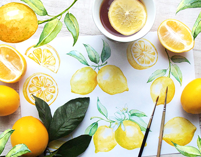 Lemon watercolor seamless pattern