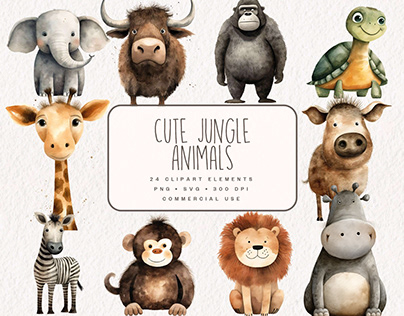 Cute Jungle Animals Clipart Bundle
