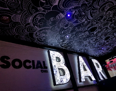 Social Chill Bar Ceiling Mural