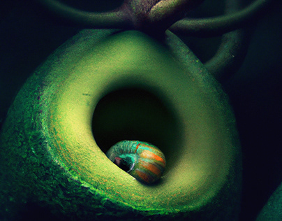 A caterpillar sleeping inside an avocado bed