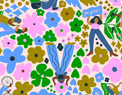 Girl Flower Power Pattern illustrations