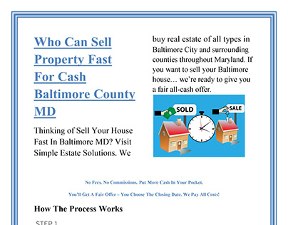 Who Can Sell Property Fast For Cash Baltimore County MD