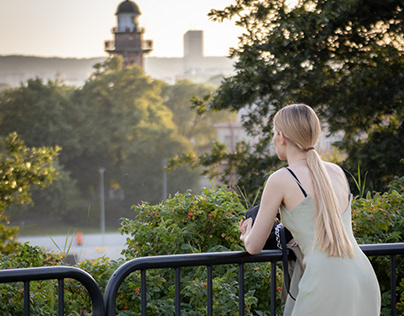 Beautiful girl admiring beautiful view, Westerplatte