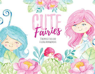Watercolor Cute Fairies Bundle