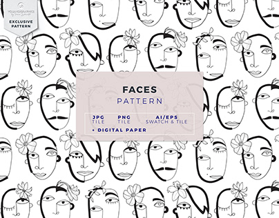 Faces Hand drawn Exclusive Seamless Pattern