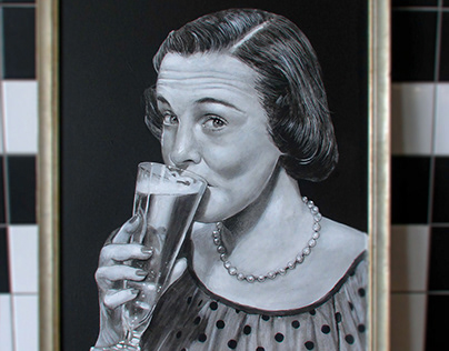 Woman Drinking Beer Chalkboard