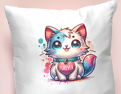 Cute furever cat design on a pillow