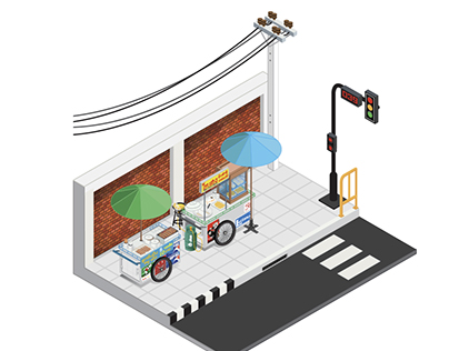 Thai street food cart vector illustrator style