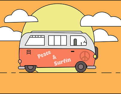 Hippie Van Surf Flat Design