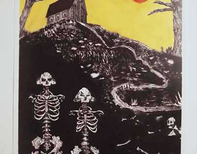 Dark spooky ink illustration skeletons
