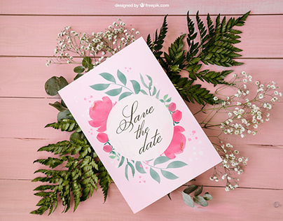 watercolor wedding invitation in pink colors