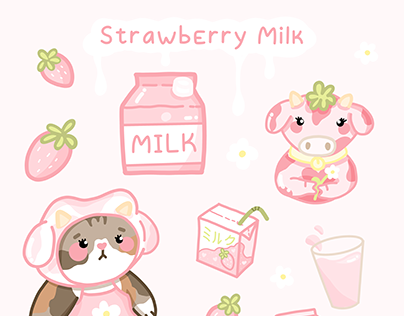 Stickers "Strawberry Milk" Tosha Cat