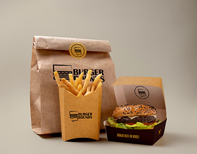 Burger rounds-logo identity and menu.