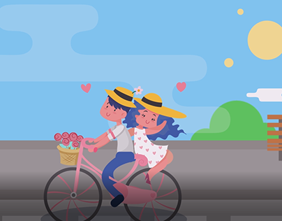 Loving couple on bicycle