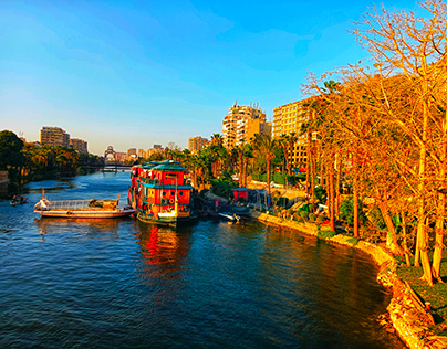 River Nile and boats in Cairo in Egypt