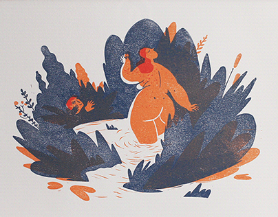 Lady with an Apricot Linocut Print
