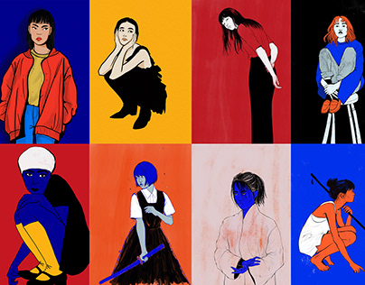 girls in primary colors - digital illustrations