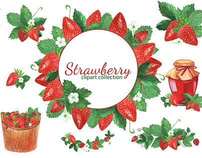 Watercolor Strawberry Clipart, Strawberries Frames