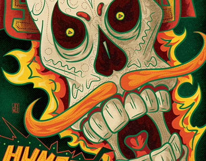 burning skull - taco poster