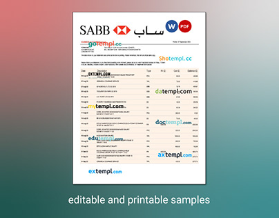 SABB Bank company statement Word and PDF template go