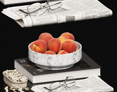 Peachs Pistachios and newspaper
