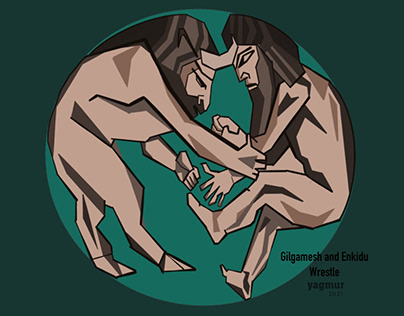 Gilgamesh and Enkidu Wrestle | Digital Art