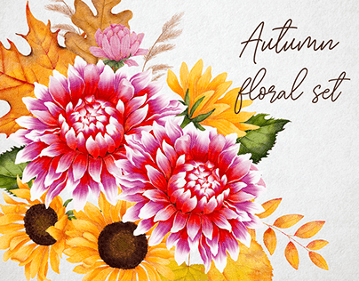 Autumn floral watercolor illustrations