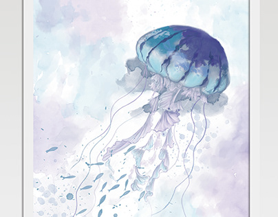 Jellyfish digital watercolor painting