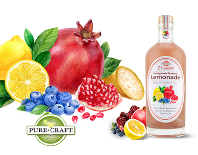 Watercolor fruits and berries for Pure-Craft syrups