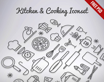  Kitchen & Cooking Outline Iconset Free PSD