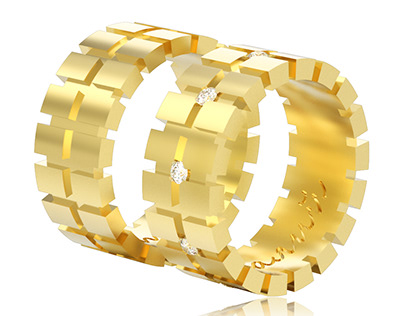 3d gold wedding couple rings