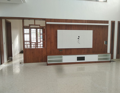 Wall panelling with TV cabinet