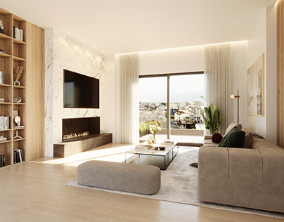Living room interior 3d rendering. Athens Greece