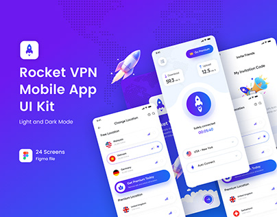 Rocket VPN App Figma Mobile App UI Kit