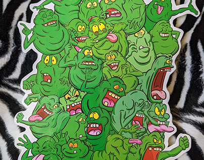 Real Ghostbusters Slimer Montage Cartoon Sticker