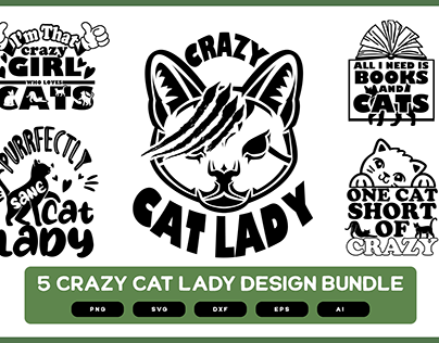 5 Crazy Cat Lady Svg | Crazy Cat Design Bundle